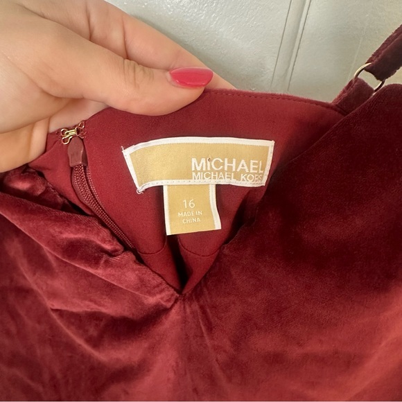 MICHAEL KORS Burgundy Velvet Mini Dress Velour Holiday Dark Valentines Plus 16 - Picture 6 of 8